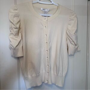 August Silk Cream, Puff Sleeve, Button-Up Cardigan, Feminine, Coquette